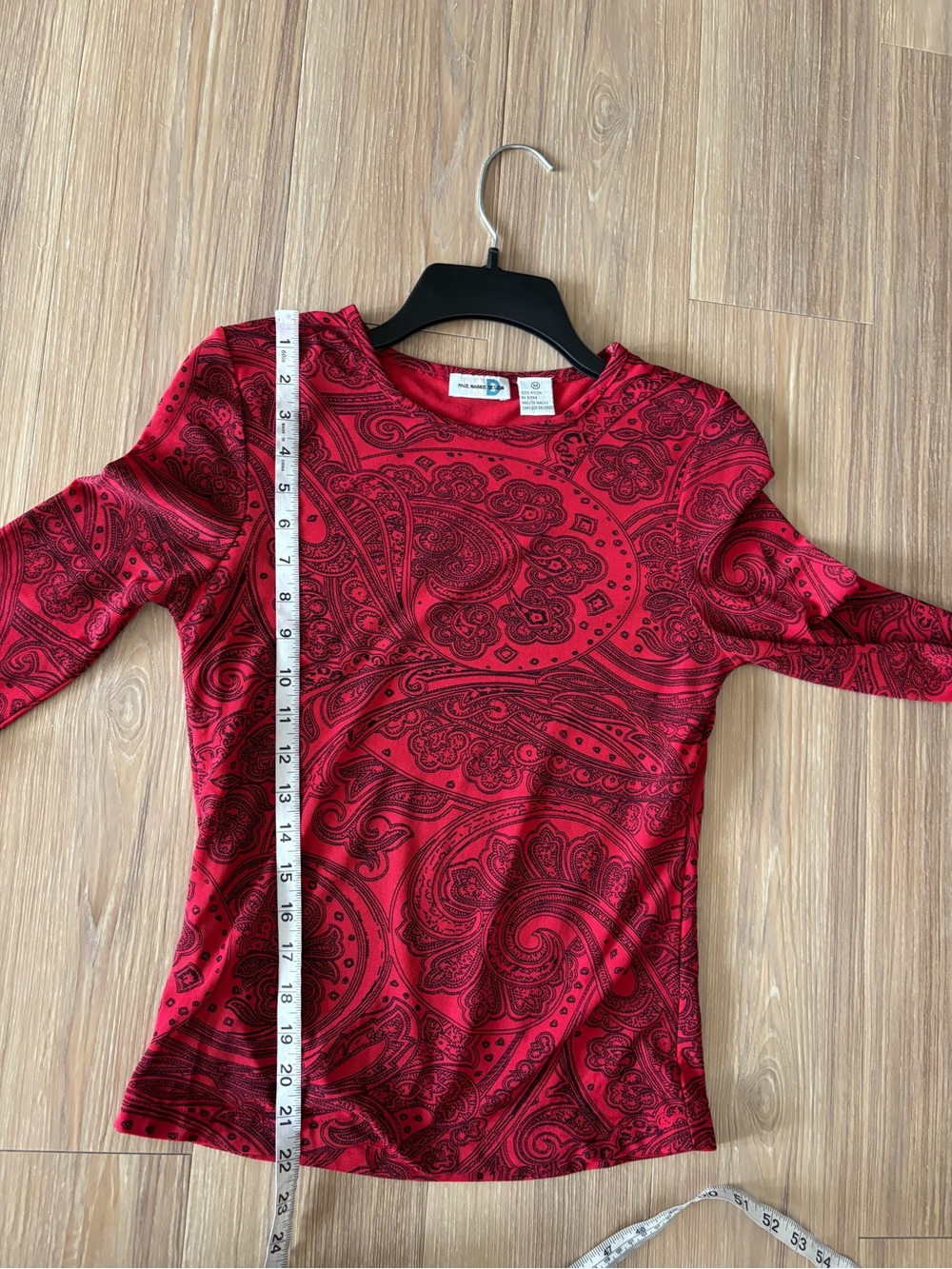 VTG Paul Harris Design Top Red Black Paisley Mesh Long Sleeve Women M Gothic 90s - Picture 8 of 9